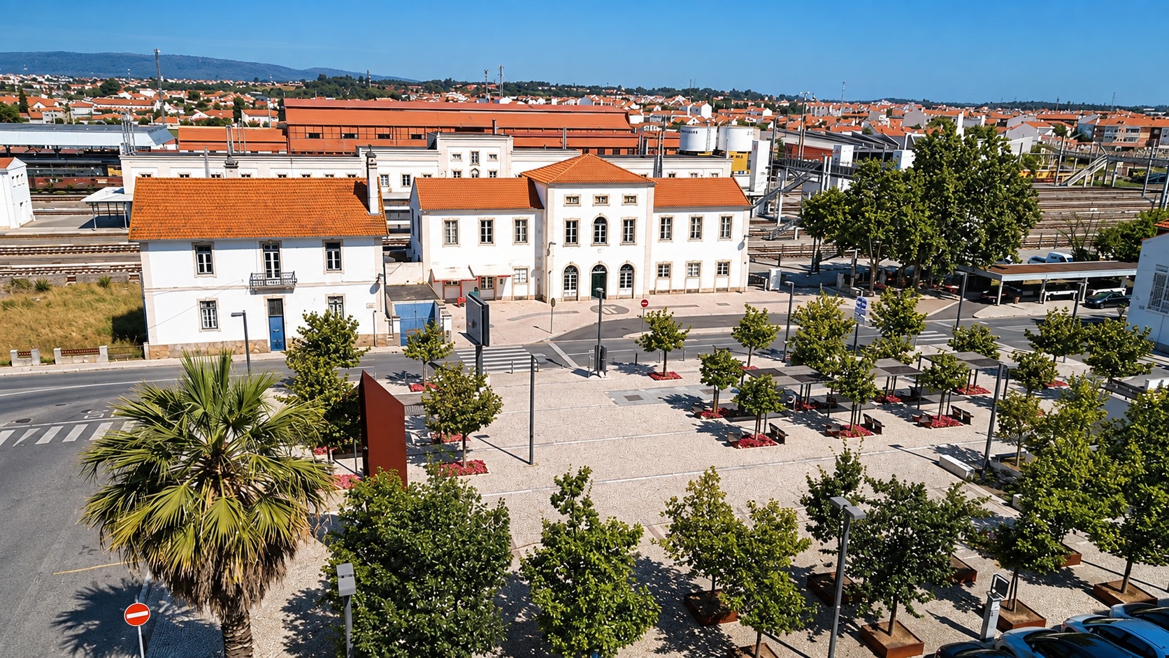 Station square and city rooftops